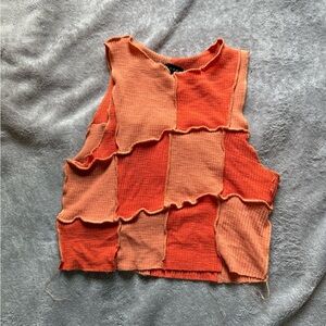 JLUXLABEL Patchwork Crop Top - Orange and Peach